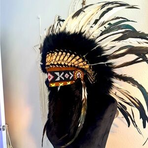 Indian Style White and black Feather Headdress / Warbonnet